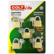 SI3455MK-กุญแจคล้องคอสั้นสีทองเหลือง 5 ตัว/ชุด รุ่นแผง 45 มม.-COLT 