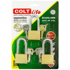 SI345L3MK-กุญแจคล้องคอยาวสีทองเหลือง 3ตัว/ชุด รุ่นแผง 45 มม.-COLT