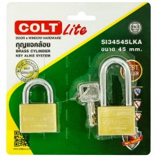 SI34545LKA-กุญแจคล้องคอสั้น-คอยาวสีทองเหลือง 2ตัว/ชุด รุ่นแผง 45 มม.- COLT 