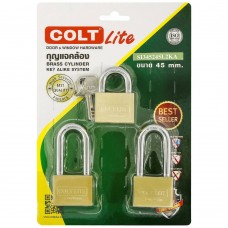 SI345245L2KA-กุญแจคล้องคอสั้น-คอยาวสีทองเหลือง 3ตัว/ชุด รุ่นแผง 45มม.-COLT 