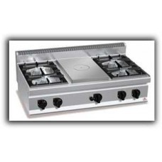 G7T4P4FB  Stainless steel gas 4 burners with hotplate 400 mm. counter BERTO'S เตาแก๊ส