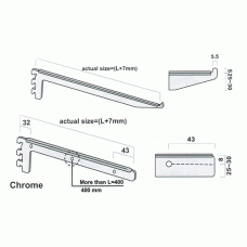 SC3-140 แขนรับชั้นกระจกสามเขี้ยว รุ่น B และ รุ่น C GLASS SHELVES อุปกรณ์ชั้นวางของ STORE FIXTURE 