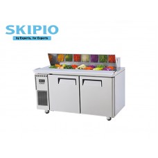 SKP1-SHR15-2-L(750 MM)-2 DOORS SALAD SIDE PREP TABLE UNDER COUNTER HOOD LID WITH LEGS-SKIPIO