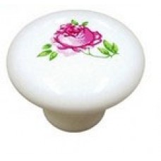 1PS07 ปุ่มจับเฟอร์นิเจอร์เซรามิค ดอกกุหลาบสีชมพู Ceramic Knobs